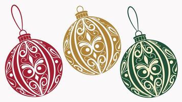 Three vintage christmas tree balls or baubles as header vector