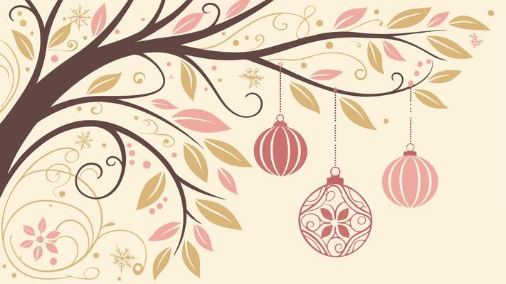 Seasonal Baubels. Premium Pastel Pink and Gold Christmas Background.