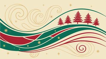 A christmas card with trees and waves vector