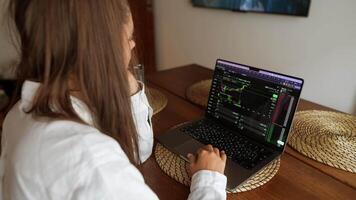 Dedicated and Focused Trader Engaged in Thorough Market Trends Analysis on Laptop Computer video