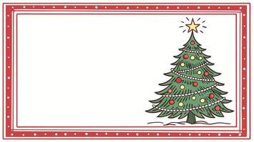 Christmas blank frame with red border and tree with decorations vector