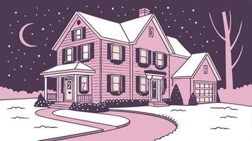Christmas house with thousands of lights in a pinkish hue. vector
