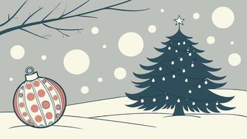 Christmas glass ball with christmas tree on snow with bokeh background vector