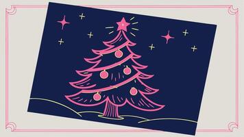 Christmas card with bright shiny neon color digital Christmas tree on dark background vector