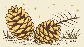 Two pine cones on the ground with stars vector