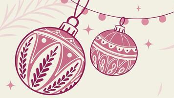 Two pink christmas balls hanging from a string vector