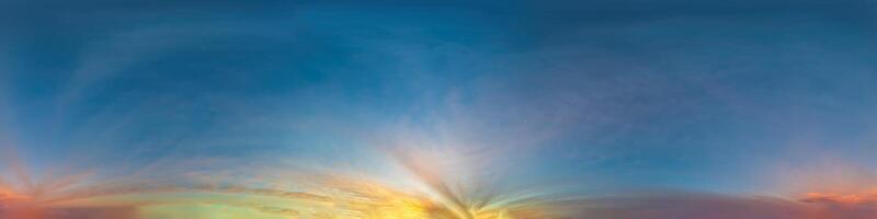 Dawn Sky panorama with Cirrus fibratus clouds in Seamless spherical equirectangular format with complete zenith for use in 3D graphics, game and composites in aerial drone panoramas as sky dome photo