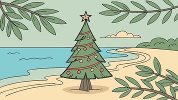 Beautiful christmas tree at the beach with lots of copy space vector
