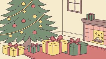 Beautiful Christmas gifts under fir tree on floor in room. Created using tools. vector