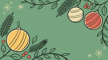 Christmas frame with balls on a green background. flat lay with copy space. AI vector