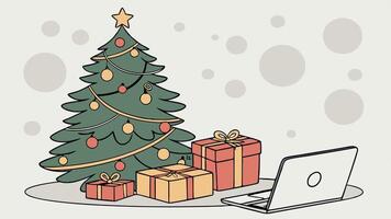 Christmas background with gift boxes and christmas tree decorations on bokeh background. technology. vector