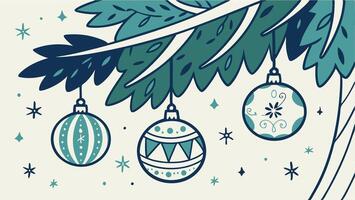 Christmas banner with blue and silver bauble ornaments on tree vector