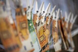 Drying euro on a string.Money laundering photo