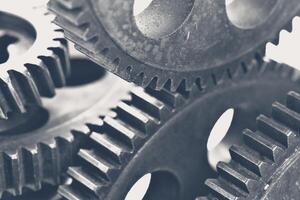 Close-up view of stack of gears photo