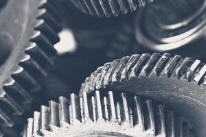 Close-up view of stack of gears photo