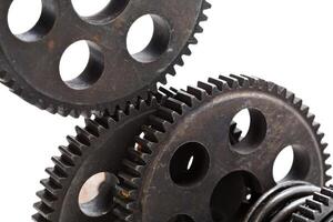 Close-up view of stack of gears photo