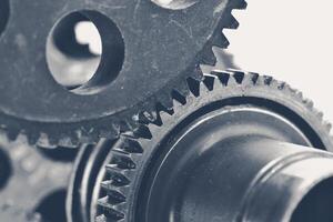 Close-up view of stack of gears photo