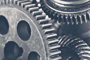 Close-up view of stack of gears photo
