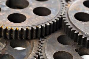 Close-up view of stack of gears photo
