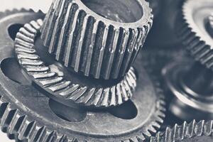Close-up view of stack of gears photo