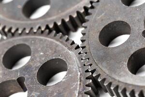 Close-up view of stack of gears photo
