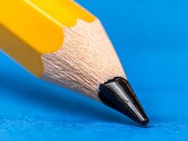 A close up of a yellow pencil on a blue background photo