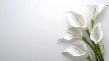 A serene funeral lily on a white background with space for text, ideal for a memorial service announcement or sympathy card design. photo