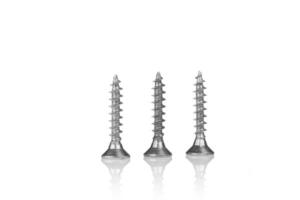 macro screw of silver color on a white background photo