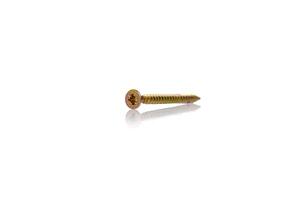 macro screw of golden color on a white background photo
