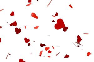 Heart shaped red confetti overlay on white background photo