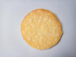 Stack of Japanese rice crackers, Sembei isolated on white background photo
