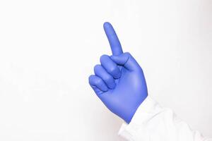 Gloved hand of doctor urologist on white background concept of massaging the prostate gland and obtaining the secret of the prostate gland, isolate, prostatitis photo