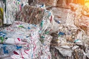 Pressed rubbish for further processing, sorting and processing of garbage, pressed garbage photo