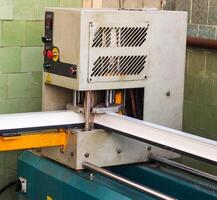 Production of pvc windows, gluing of plastic corners of windows, machine for the production of pvc windows, profile photo
