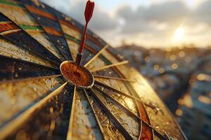 Precision and Focus with a Dart on Target in Golden Hour photo