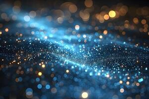 Sparkling Abstract Background with Blue and Gold Bokeh Lights for Elegant Design photo