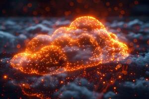 Neon Cloud of Digital Data Glowing in a Dark Sky for Technology Design photo