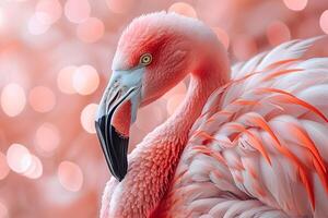 Elegant Flamingo with Soft Pink Feathers and Dreamy Bokeh Background photo