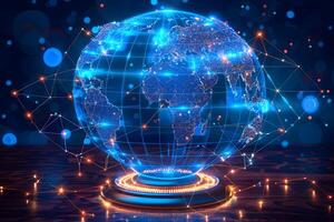 Futuristic Digital Globe with Network Connectivity and Technological Elements photo