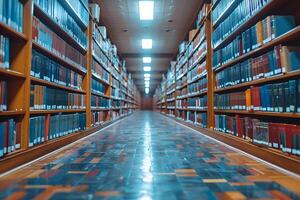 Serene Library Scene with Endless Rows of Books in a Modern Interior Design photo