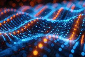 Dynamic Digital Waves with Blue and Orange Glowing Lights - Abstract Technology Background for Innovative Design photo