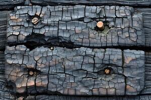 Textured Charred Wood with Nails and Cracks for Abstract Design and Background photo