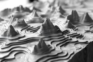 Abstract 3D Terrain Model with Monochromatic Mountain Layers for Design photo