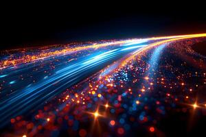 Futuristic Data Stream with Vibrant Light Trails for Technology Concepts photo