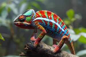 Vibrant Chameleon in Natural Habitat for Wildlife Photography and Print Design photo