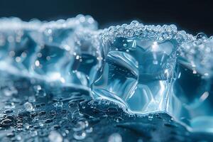 Abstract Close-Up of Ice Cubes and Water Drops with Reflections for Nature and Freshness Concepts photo