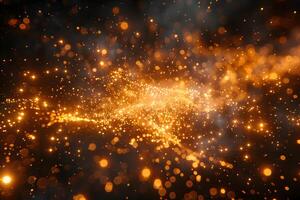 Glowing Golden Particles in Motion for Abstract Background Design photo