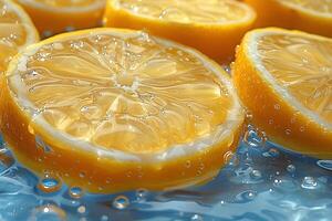Fresh Lemon Slices in Water with Vibrant Citrus Colors for Print Design photo