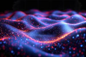 Abstract Digital Landscape with Colorful Particle Waves in Neon Lights for Futuristic Design photo