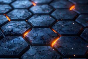Futuristic Hexagonal Surface with Glowing Lava Cracks for Sci-Fi Design photo